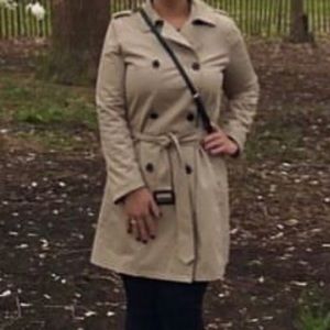 Burberry style belted tan trench coat jacket